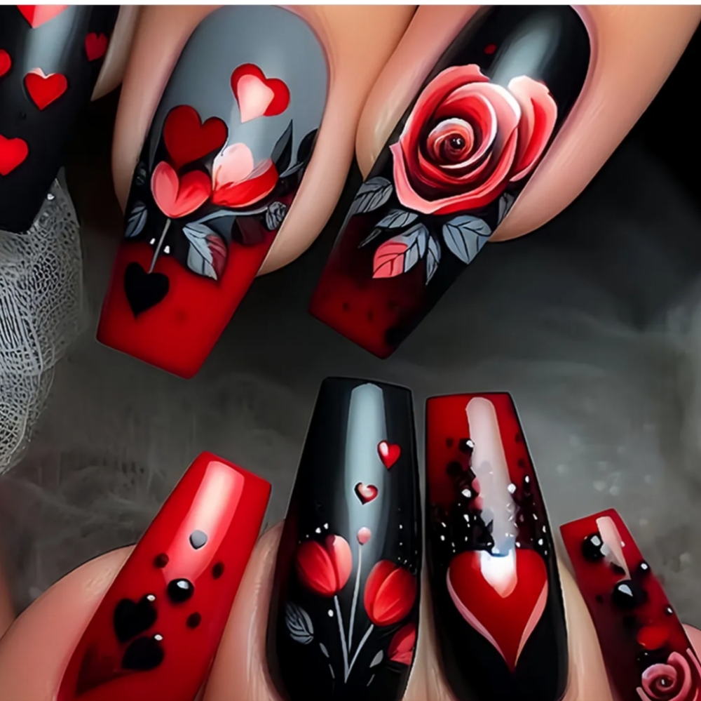 Floral Hearts Nail Sticker Wraps